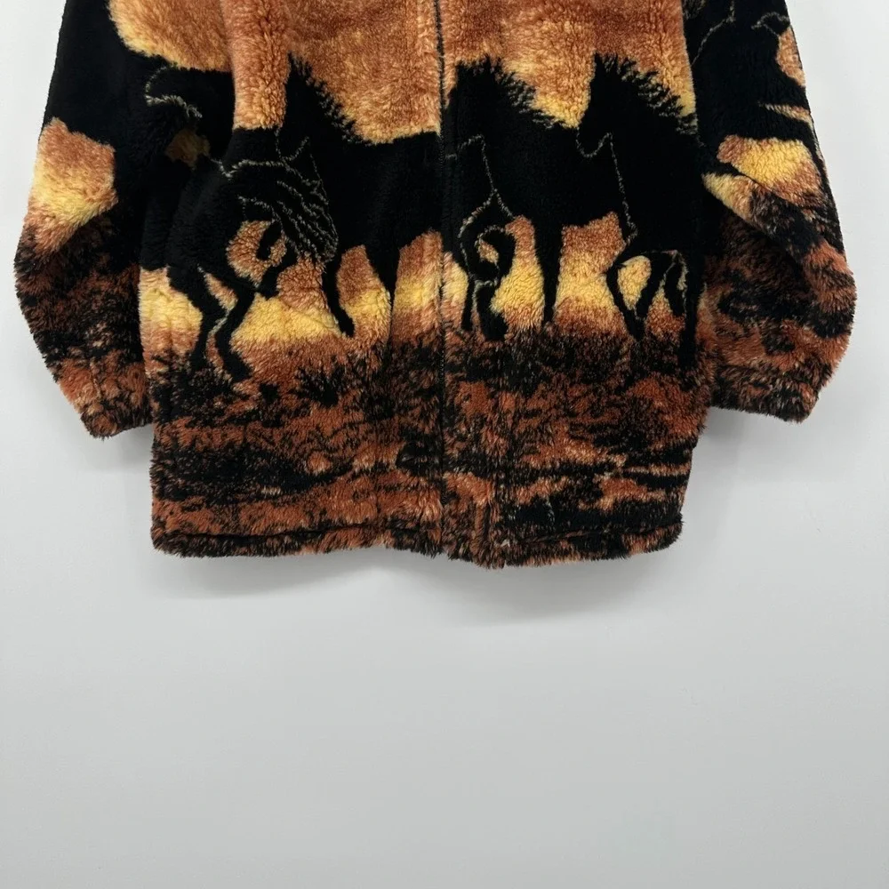 Vintage Mazmania Jacket Coat Kids Youth Size 7/8 Medium Deep Pile Fleece Horses‎
